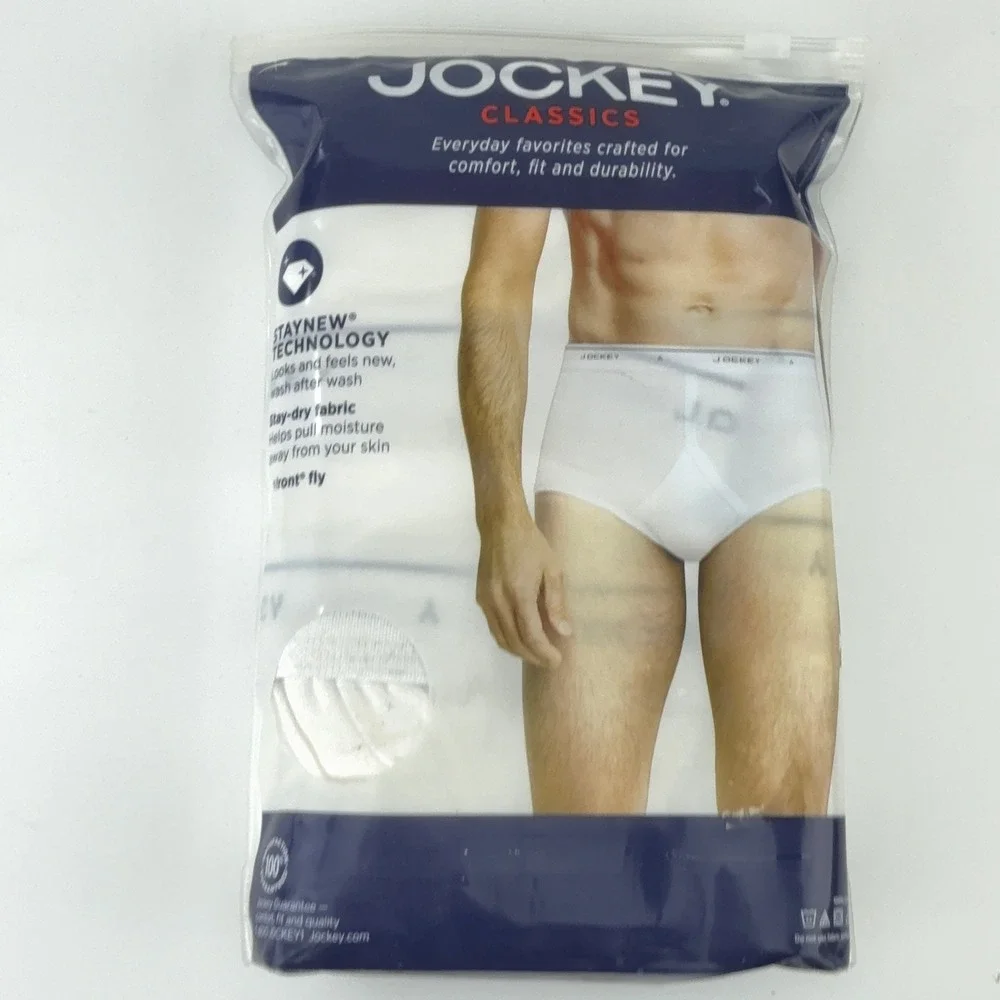 Jockey Classics Mens 3 Pack Full-Rise Briefs White 100% Cotton Size 42 Y-Front